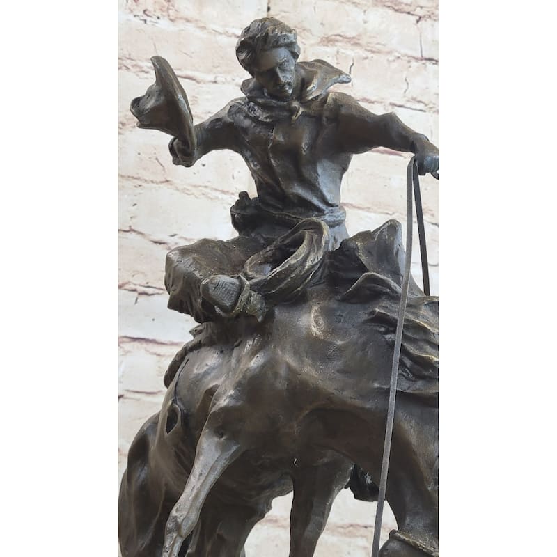 Western Decor Cowboy On Bucking Bronco Buster Horse Sculpture Statue