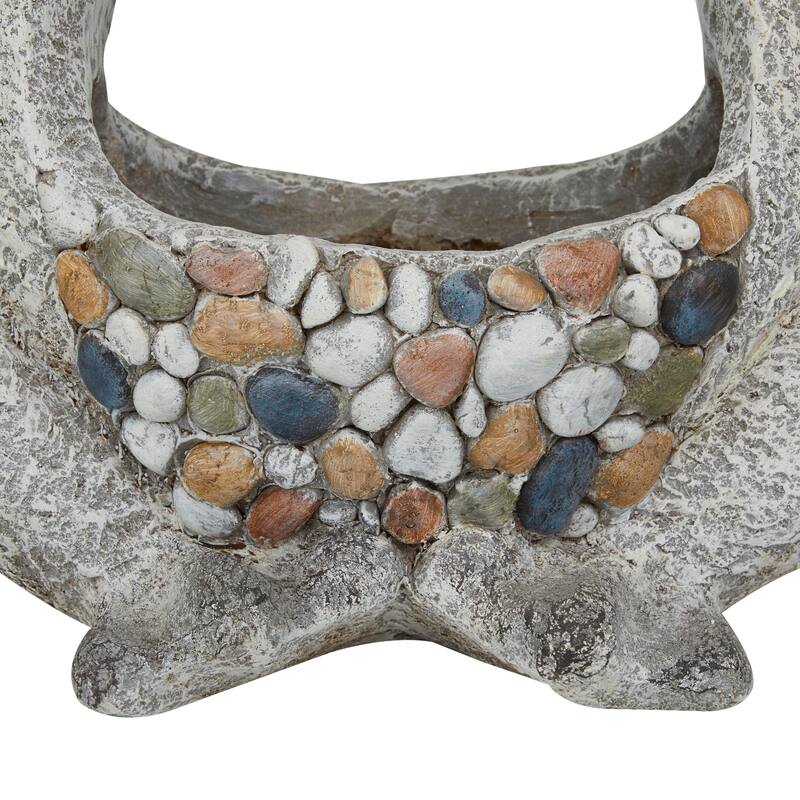 Gray Fiberglass Indoor Outdoor Planter with Stone Mosaic Design