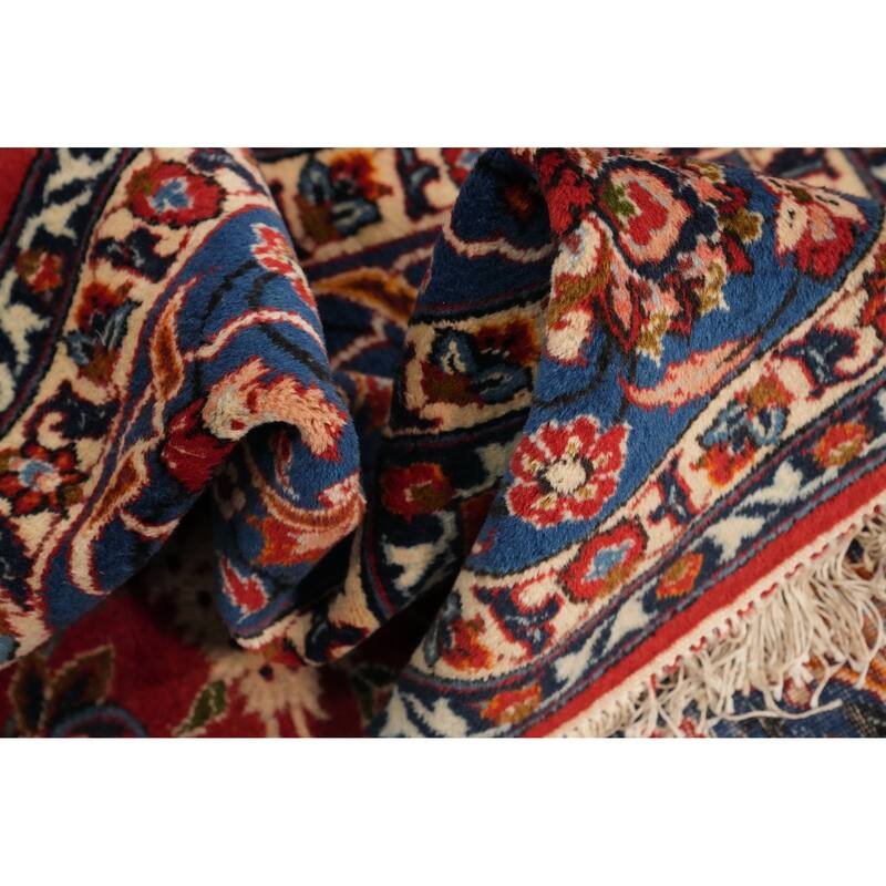 Hand Knotted Oriental 100% Wool Carpet Traditional Floral Red Isfahan Area Rug - 9' 9'' X 7' 6''