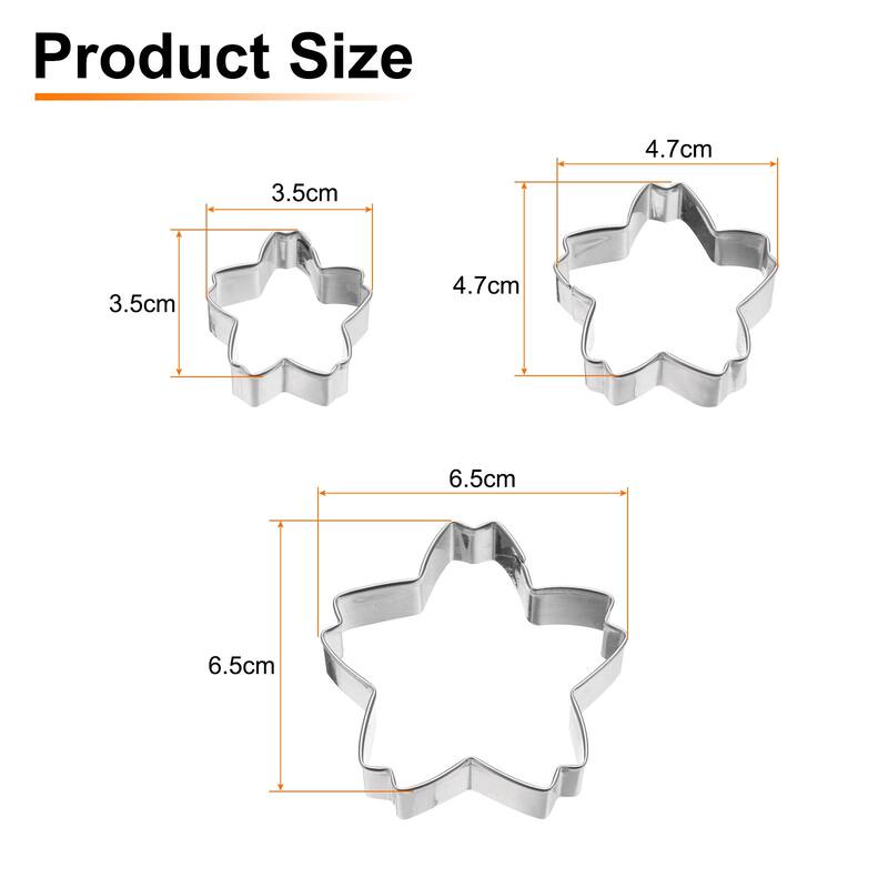 3pcs Cherry Blossom Cookie Cutter Set Assorted Sizes Flower Petal Cutters - Silver - Silver
