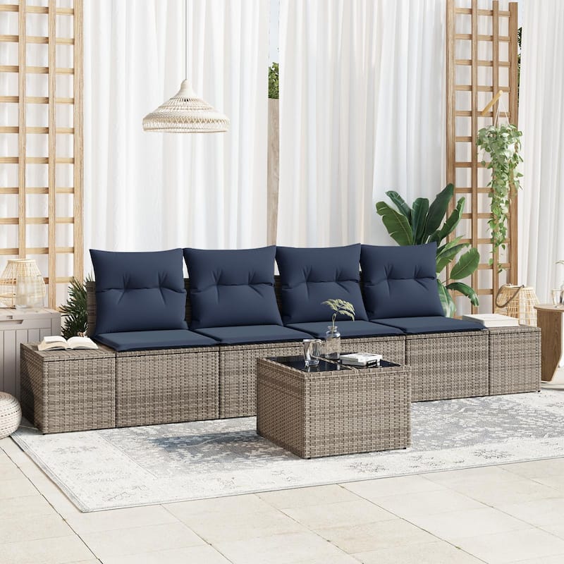 vidaXL 5 Piece Garden Sofa Set with Cushions - 115.7×24.4×27.2 - Grey