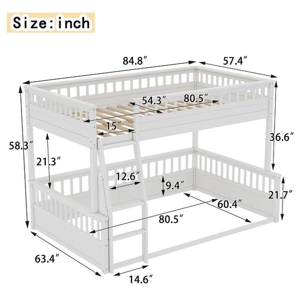 dimension image slide 1 of 2, Full XL over Queen Bunk Bed with Ladder and Guardrails