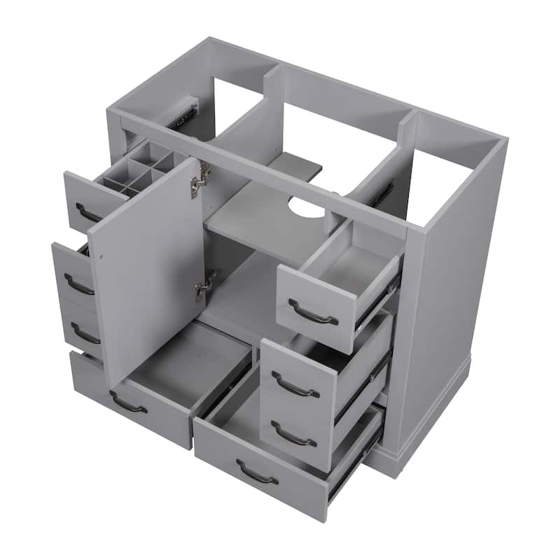 GDFStudio - Avalon 36-Inch Bathroom Vanity Cabinet Base Only, Six Drawers, Multi-Functional Drawer Divider, Painted Finish