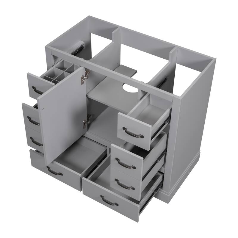Roomfitters 36" Bathroom Vanity without Sink, Cabinet Base Only, 6 Drawers, Drawer Divider and Adjustable Shelf