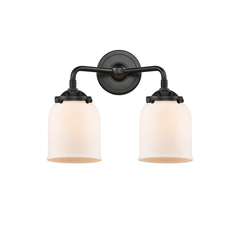 Innovations Lighting Small Bell 2 Light 13" Wide Bathroom Vanity Light - Oil Rubbed Bronze / Matte White Cased