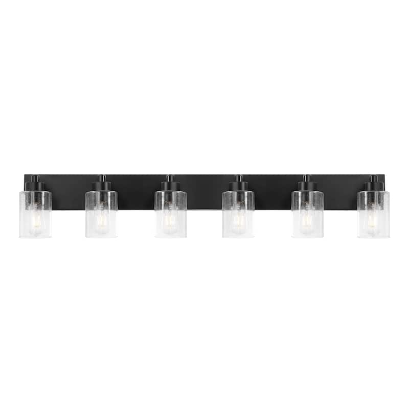 Lydia Seeded Glass/Iron LED Vanity Light, by JONATHAN Y - 6-Light - Black/Clear