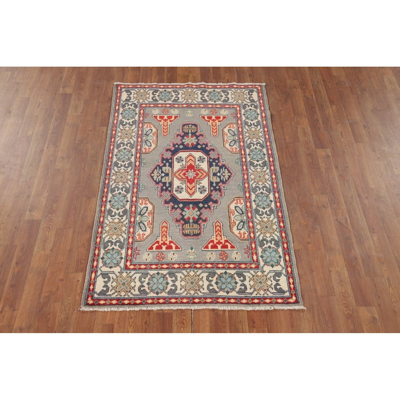 Geometric Kazak Accent Rug Handmade Home Decor Wool Carpet - 3'3" x 5'2"