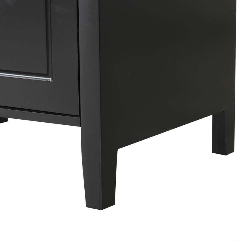 Freestanding Vanity for Bathroom with Ceramic Sink, Glass Cabinet Door, Drawers, Acrylic Bar Handles and Adjustable Shelf