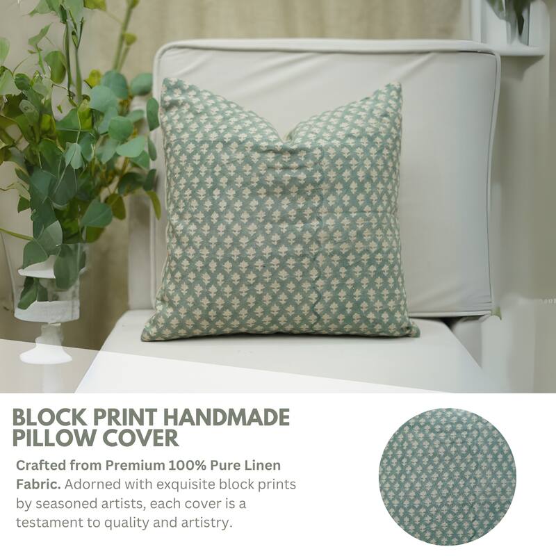 Fabdivine Block Print 12x20 Inch Pillow Cover Pure Linen Floral Farmhouse Decor Accent for Brown Soft, Cushion Case, Kanak Buti
