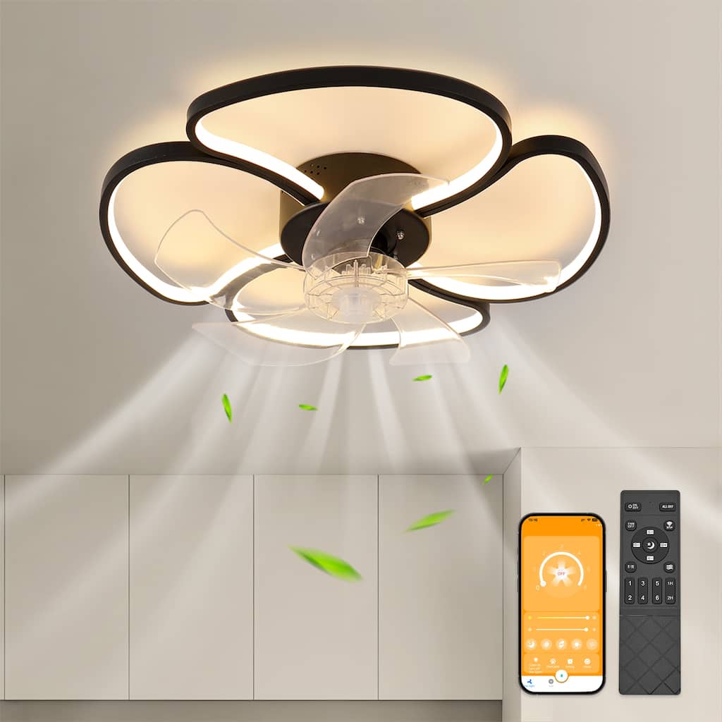 Starsky 19in Modern Flush Mount LED Ceiling Fan with Light,6-Speed Low Profile Smart APP Control Ceiling Fan with Remote