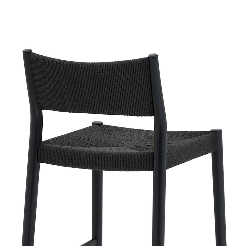 Erie Solid Wood and Woven Paper Cord Bar or Counter Height Chair Bar Stool
