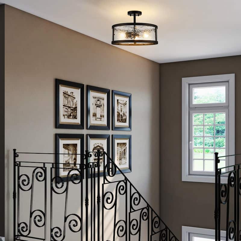 Gocek Farmhouse Semi Flush Mount Ceiling Light with Hammered Glass