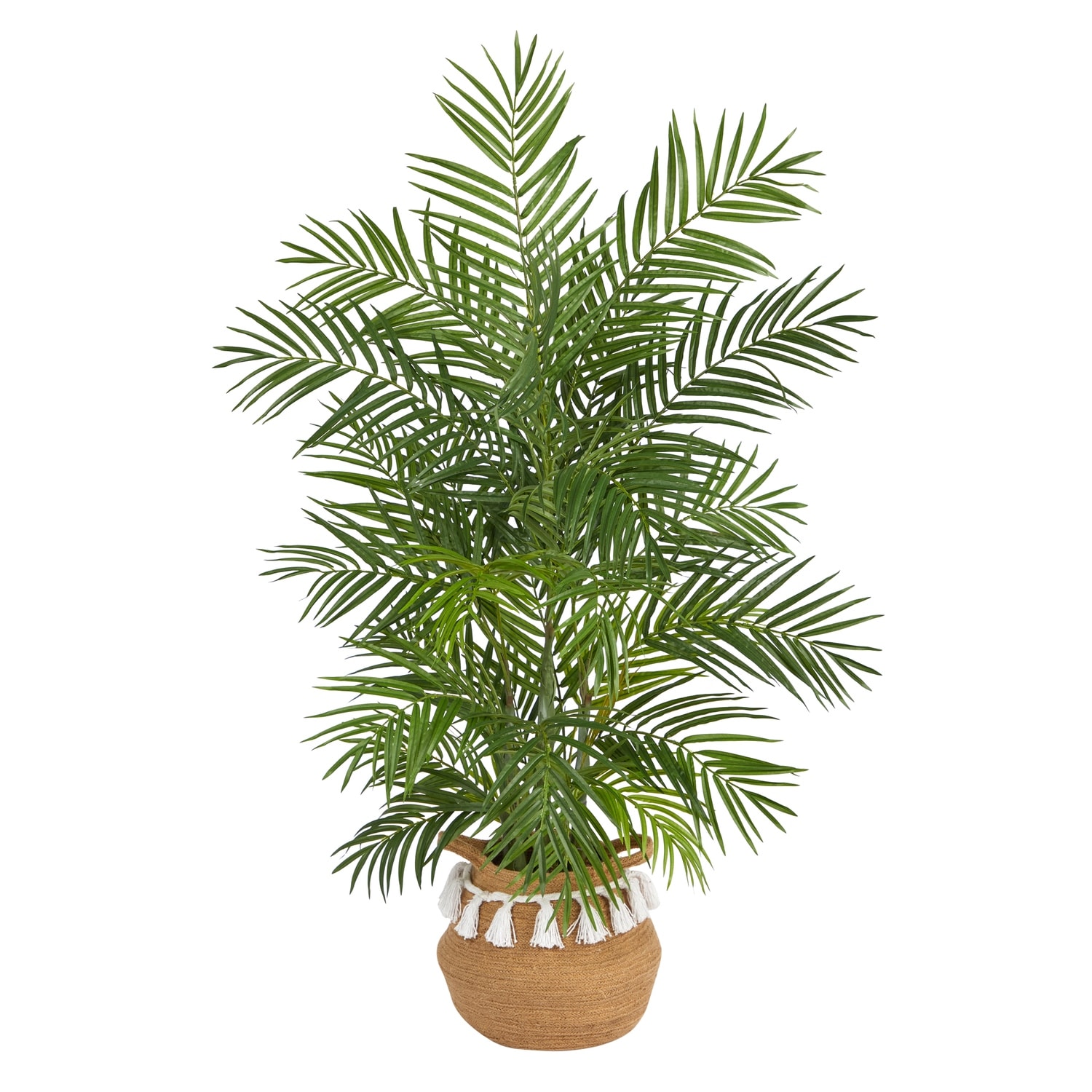 Artificial Palm Tree 4ft Indoor Tropical Plant in Boho Planter with Tassels - Green