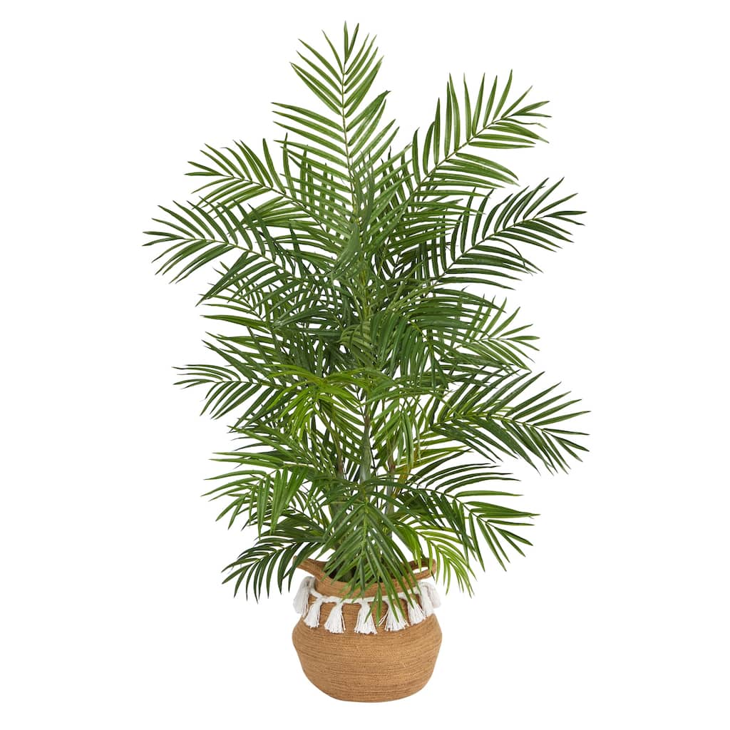 Artificial Palm Tree 4ft Indoor Tropical Plant in Boho Planter with Tassels - Green