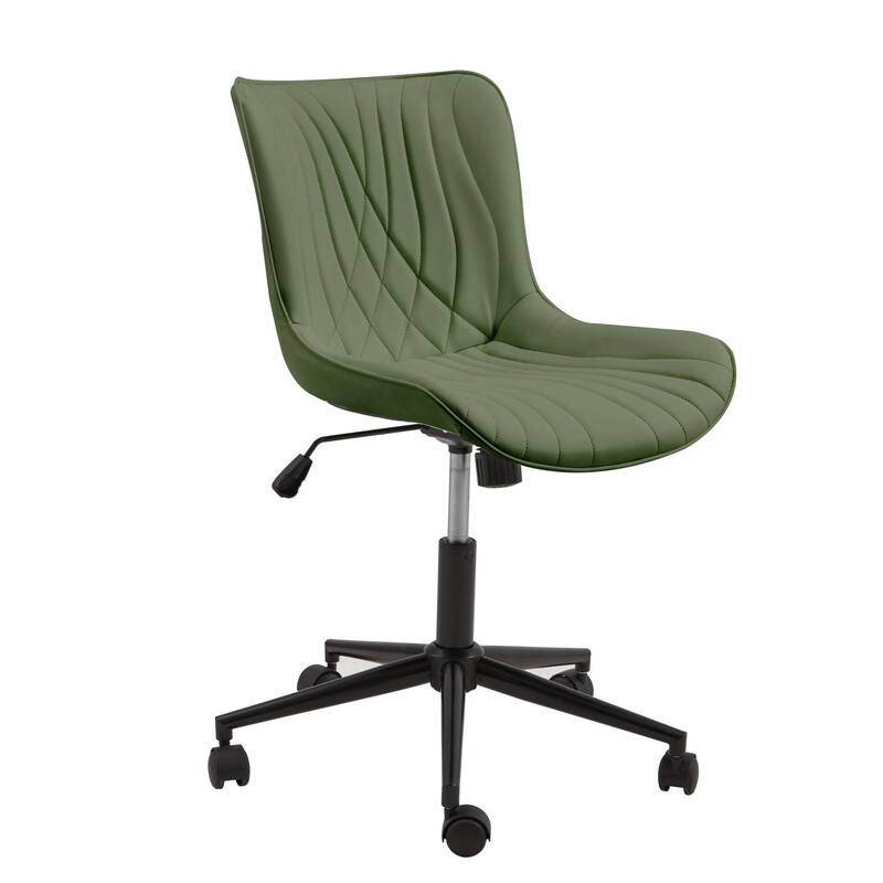 EROMMY Armless Office Chair with Wheels, Adjustable Swivel Modern Faux Leather Vanity Chair with Backrest, Ergonomic Rocking