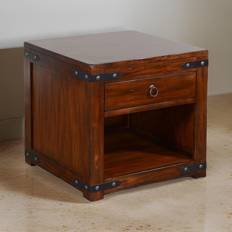 24 in. Brown Square Wood End Table with Storage Drawer for Convenience