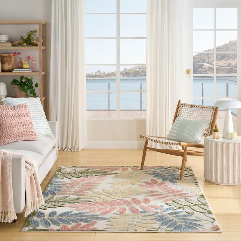 Nourison Aloha Leaf Print Vibrant Indoor/Outdoor Area Rug - 3'6" x 5'6" - Ivory/Rose