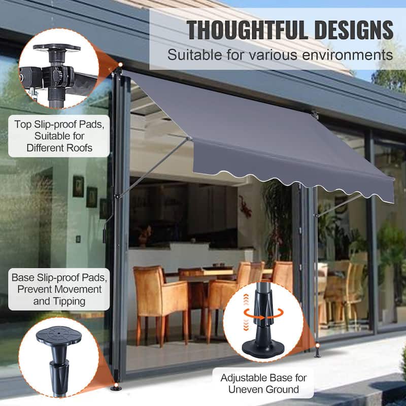 78" Manual Retractable Patio Awning with Sun Shade for Deck or Balcony