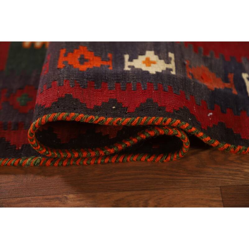 Masterpiece Flatweave Vegetable Dye Kilim Qashqai Persian Vintage Rug - 4'10"x 9'11"