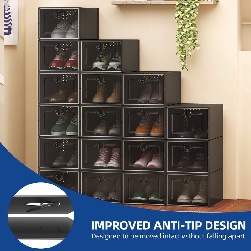 Moasis Shoe Organizer Box, 18/24 PCS Medium/ Large Shoe Storage Stackable Shoe Box Rack Containers Drawers
