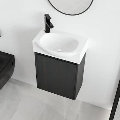 Malwee 16" Floating Bathroom Vanity, Mini Wall Mounted Bathroom Vanity with Ceramic Sink and Soft Close Door - 16"×11"×22"