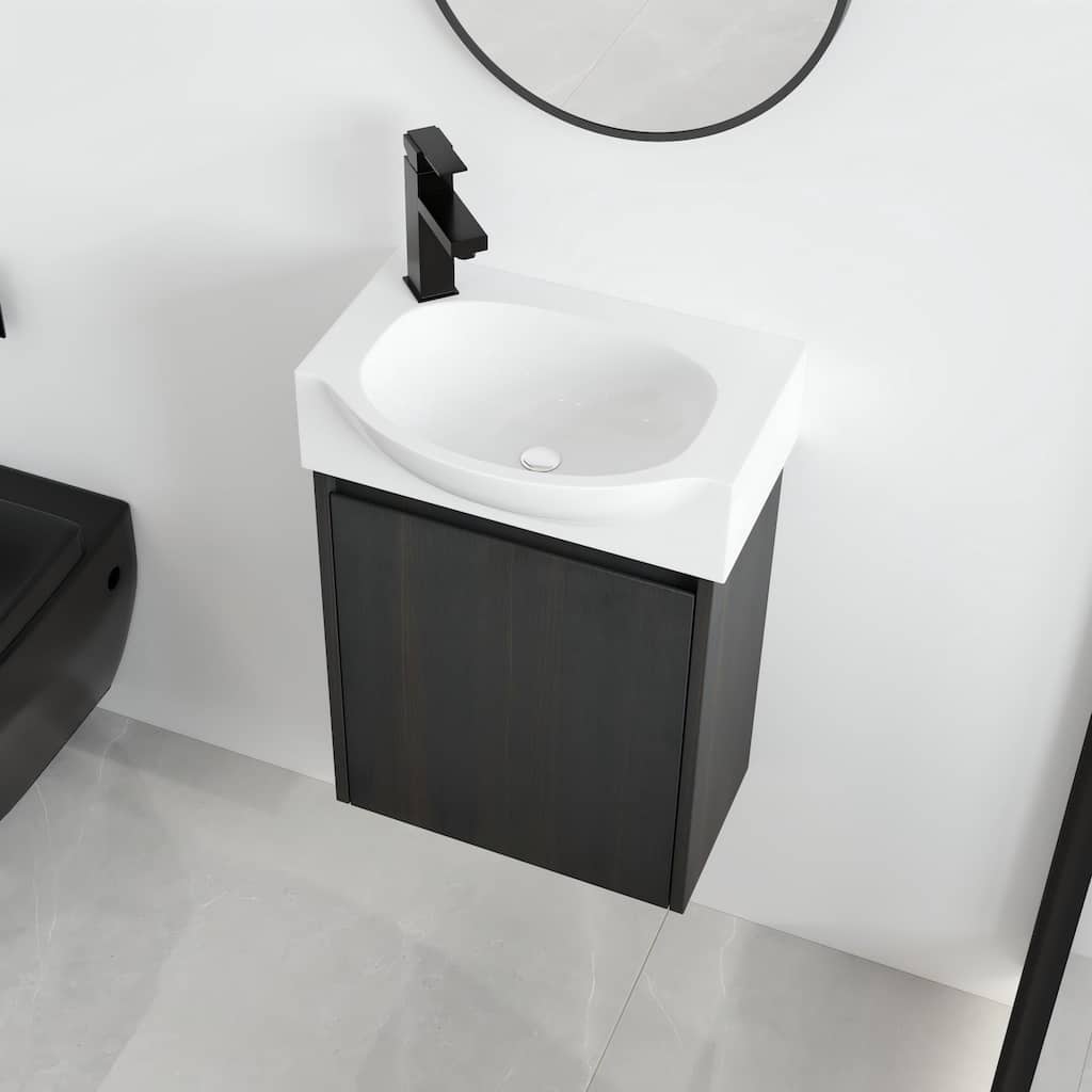 Malwee 16" Floating Bathroom Vanity, Mini Wall Mounted Bathroom Vanity with Ceramic Sink and Soft Close Door - 16"×11"×22"