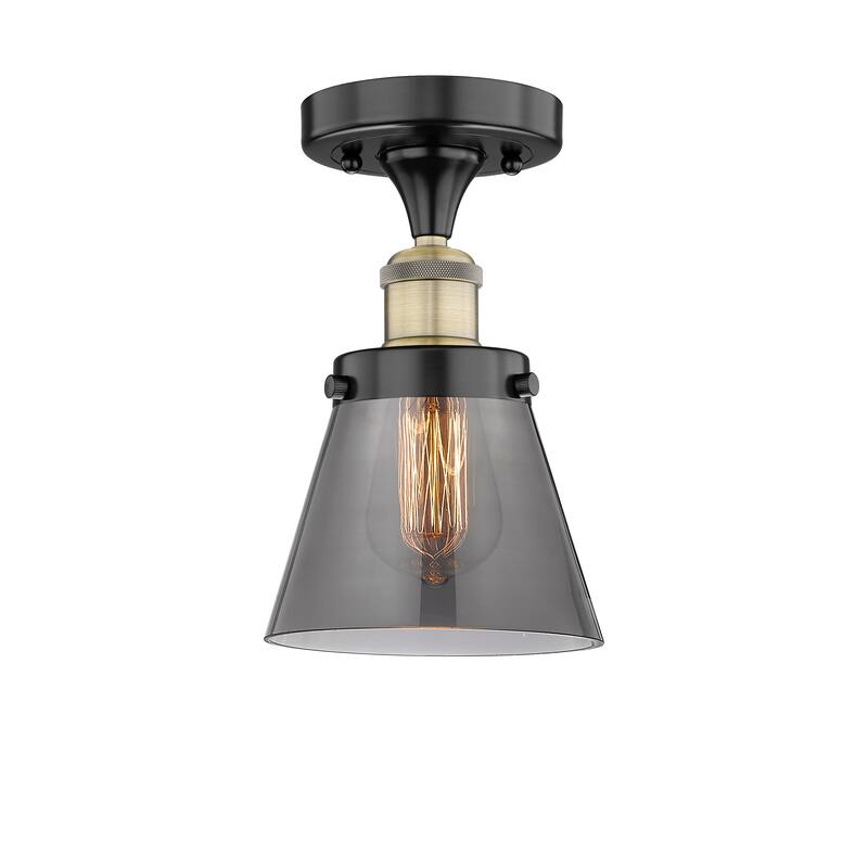 Innovations Lighting Edison Cone - 1 Light 7" Semi-Flush Mount - Black Antique Brass/Light Smoke