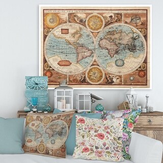 Designart "Ancient Map of The World VIII" Vintage Canvas Wall Art Print ...
