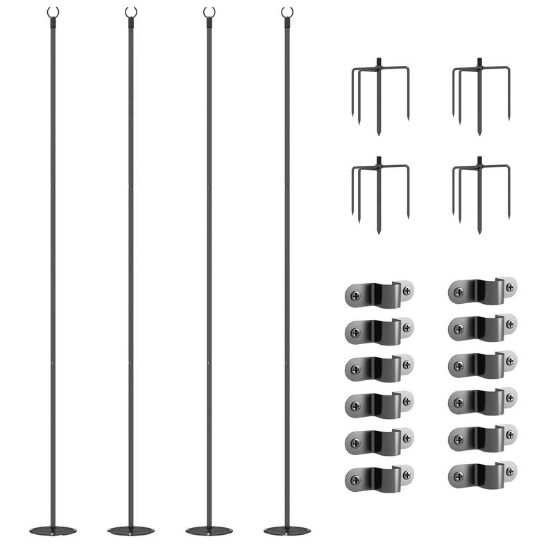 Outsunny 4 Pack of String Light Poles, 8' Light Poles for Hanging Outside Decor, Steel Lighting Stand