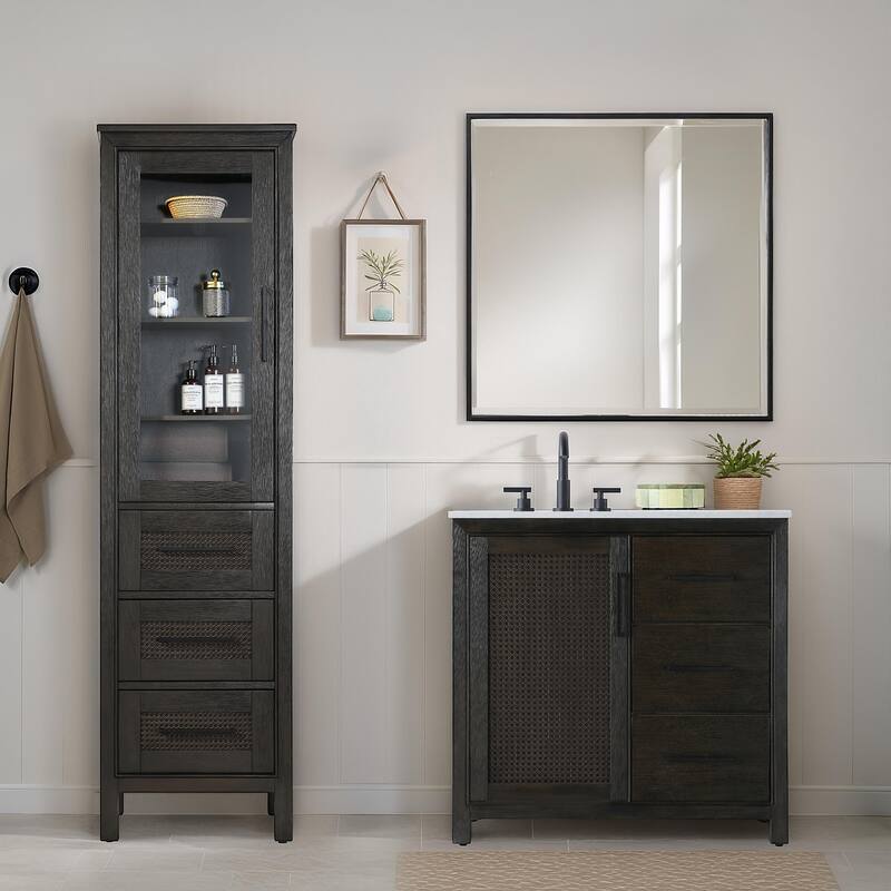 Winslow 16-28 Inch Bath Storage Glass Cabinet