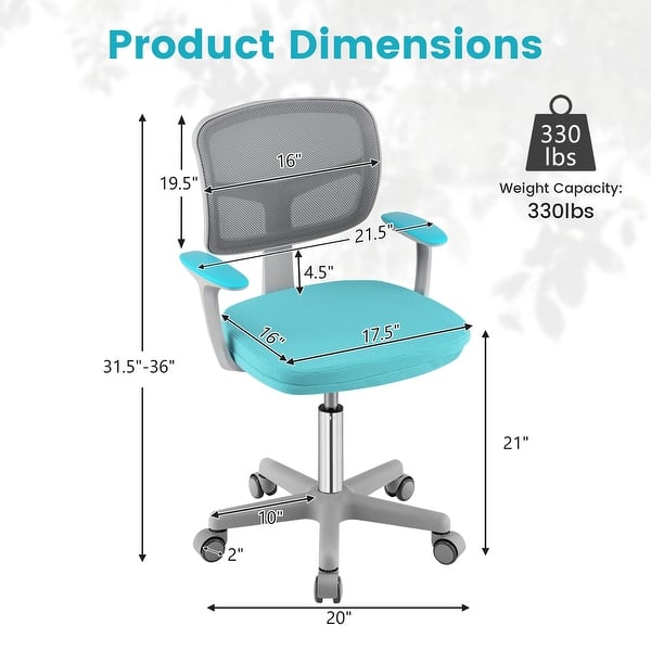 dimension image slide 1 of 4, Gymax Kids Desk Chair Adjustable Height Children Study Chair w/Auto