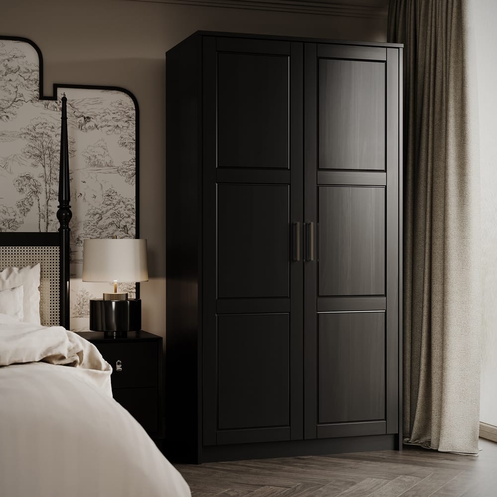 Palace Imports 100% Solid Wood 2-Door Urban Wardrobe Armoire with Solid and Mirrored Doors