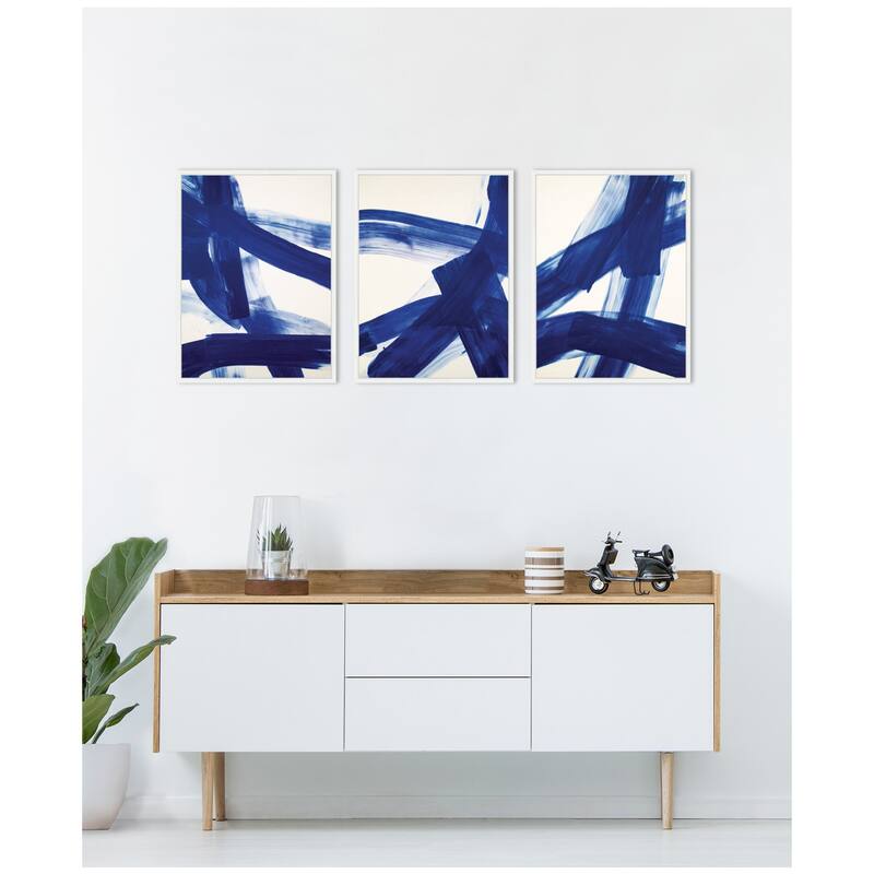 Kate and Laurel Cobalt Mark No. 1, No. 2, & No. 3 3 Piece Framed Canvas Wall Art Set by Amy Lighthall