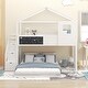 preview thumbnail 2 of 7, Twin Over Full House Bunk Bed with Storage Staircase and Blackboard, Wood Bunkbed Frame with Guardrail and Window for Kids Teens