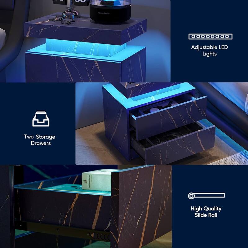 LED Nightstand with 2 Drawers for Bedroom