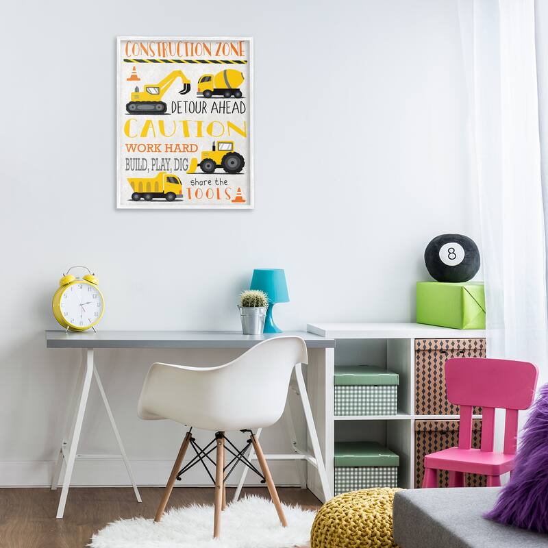 Stupell Construction Zone Ahead Framed Giclee Art Design By Elizabeth Tyndall