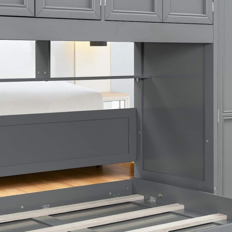 Twin Size Murphy Bed with Desk, Wardrobe, Cabinets & Drawers, Space-Saving Wall Bed for Small Apartments