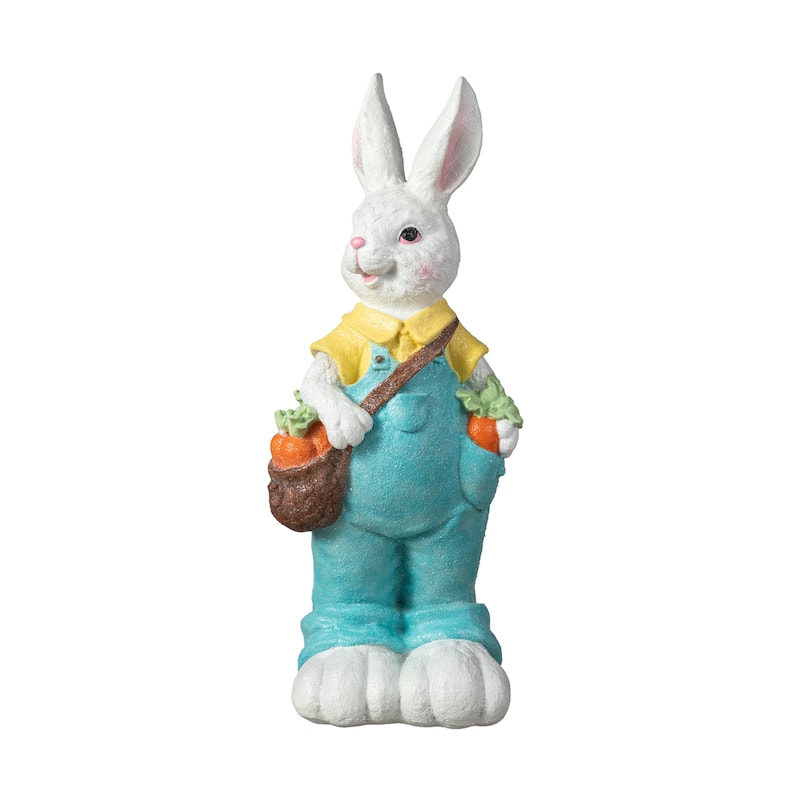 Glitzhome Easter Resin Bunny Boy Girl Table Decor with Flower Rabbit Figurine Ornaments