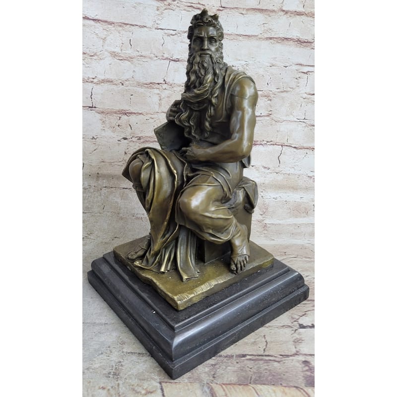 Michelangelos Moses Bronze Statue Sculpture Figure Jewish Biblical Decor 13 Inches X 7 Inches