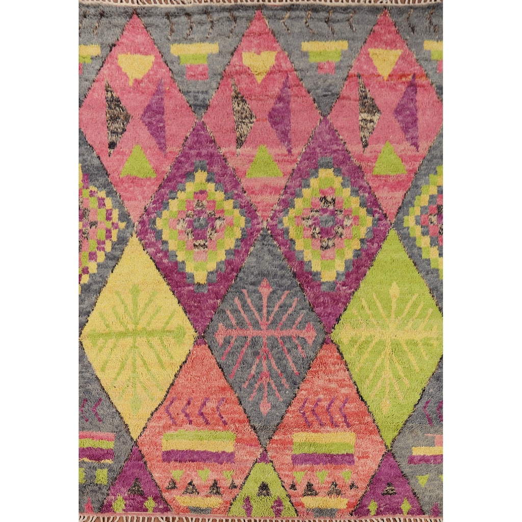 Plush Colorful Moroccan Oriental Area Rug Handmade Wool Carpet - 8'0" x 10'10"