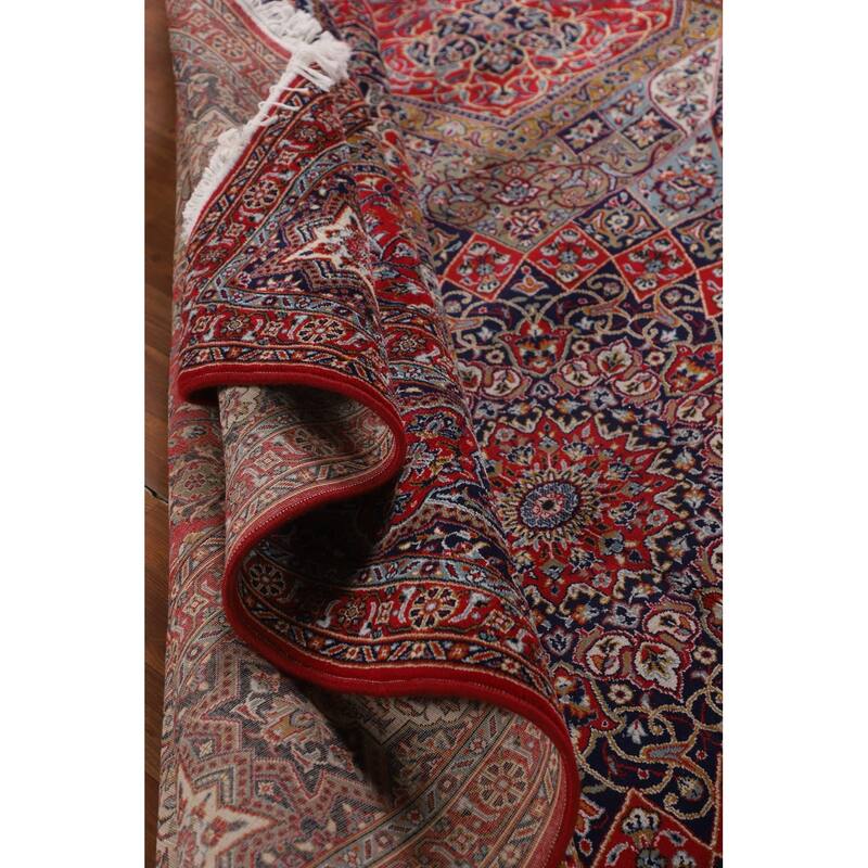 Red Floral Kashan Turkish Rug Machine-Made Bedroom Carpet - 9'7" x 12'9"
