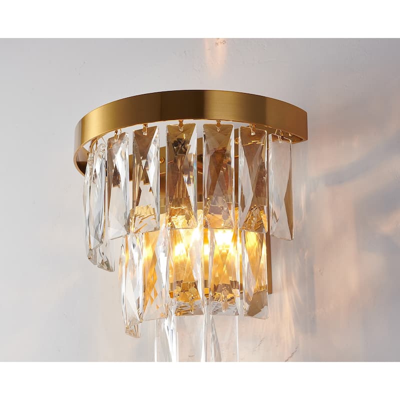 1-Light Satin Brass Wall Sconce With Clear Hanging Crystals