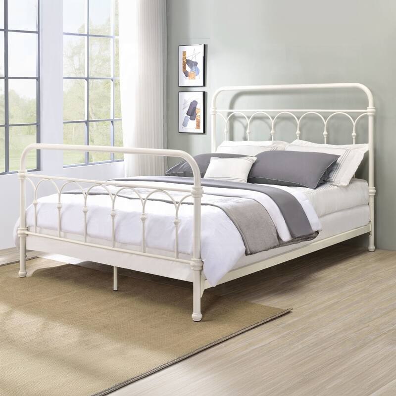 Classic White Full Bed with Spindle Headboard and Footboard, Metal Frame with Box Spring Support