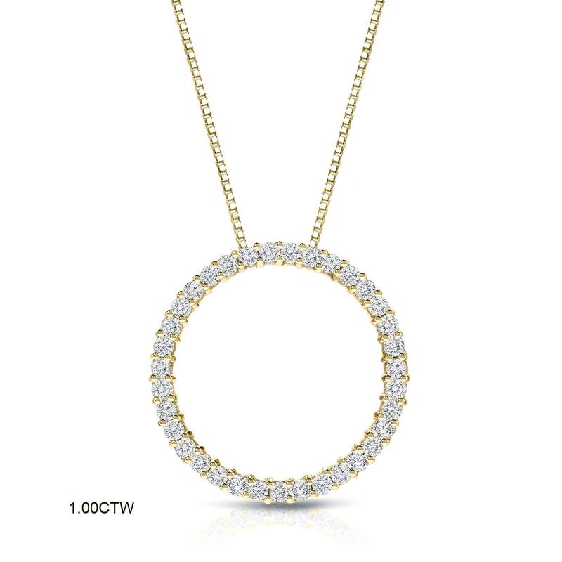 Auriya 14K Yellow Gold Diamond Circle Pendant Necklace - 1ctw