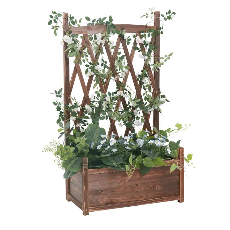 Solid Wood Planter Box with Trellis Weather-Resistant Outdoor - 25.2x14.4x45.2 inch