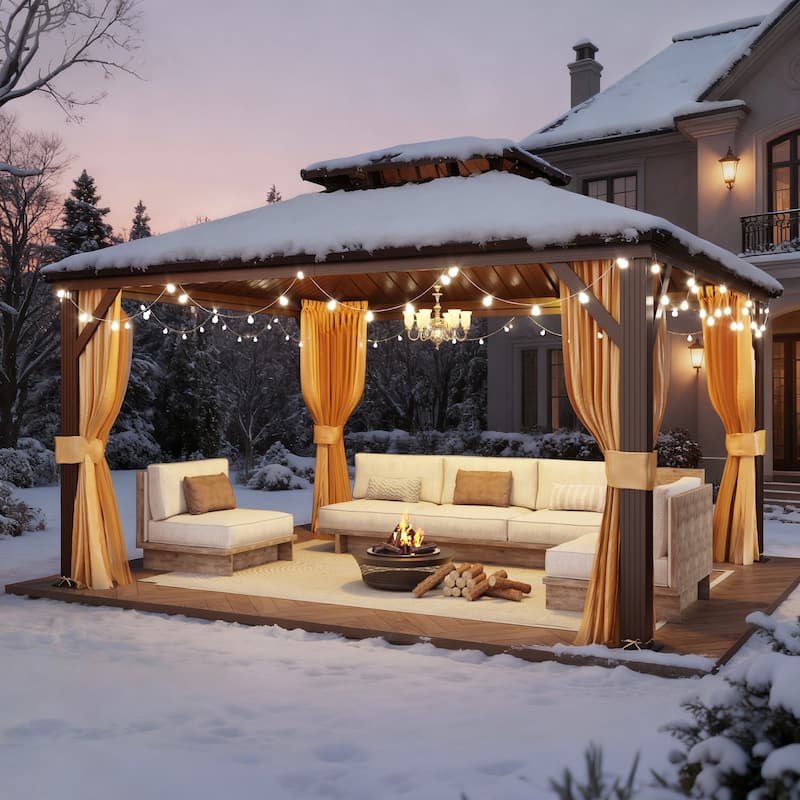 Outdoor Hardtop Gazebo with Galvanized Steel Double Roof & Aluminum Frame, Outdoor pergola with Premium Curtains and Nettings