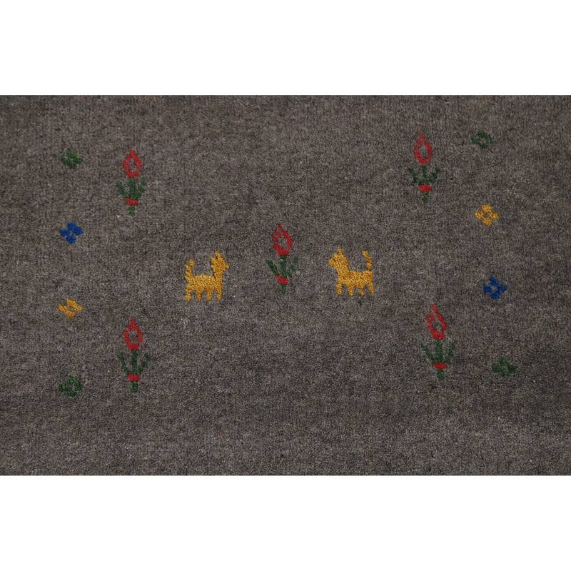 Gray Tribal Gabbeh Oriental Area Rug Hand-Knotted Wool Carpet - 8'3" x 9'10"