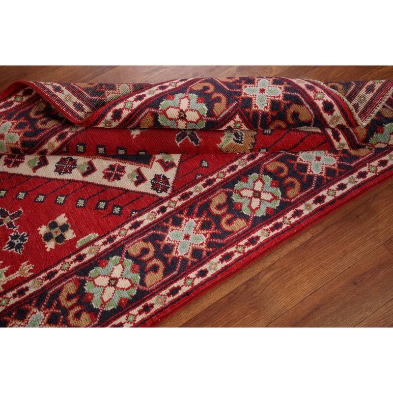 Geometric Red Kazak Oriental Foyer Rug Handmade Wool Carpet - 3'1" x 5'0"