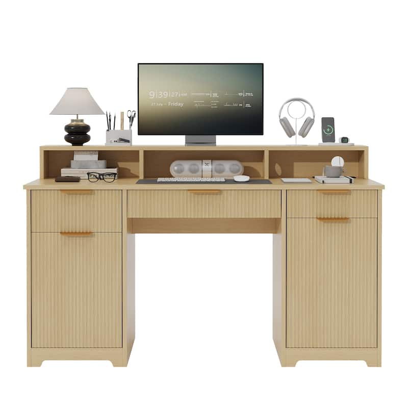 Pocassy Large Home Office Desks with 3 Drawers & 2 Storage Cabinet