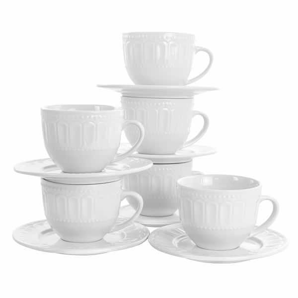 Marissa 6 Piece Porcelain Mug Set with Saucers in White